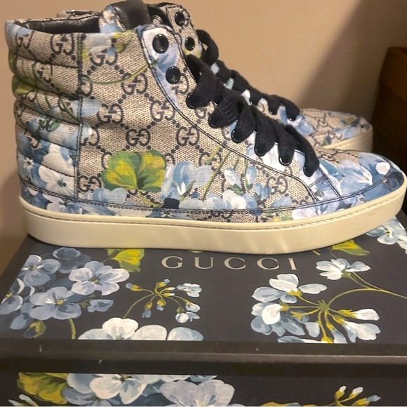 EUC [Gucci] Authenticated Bloom GG Floral High Top Sneakers Men’s US 8.5 w/ Box - Picture 5 of 16